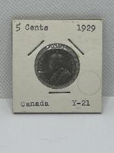 1929 Canadian 5 Cent Coin