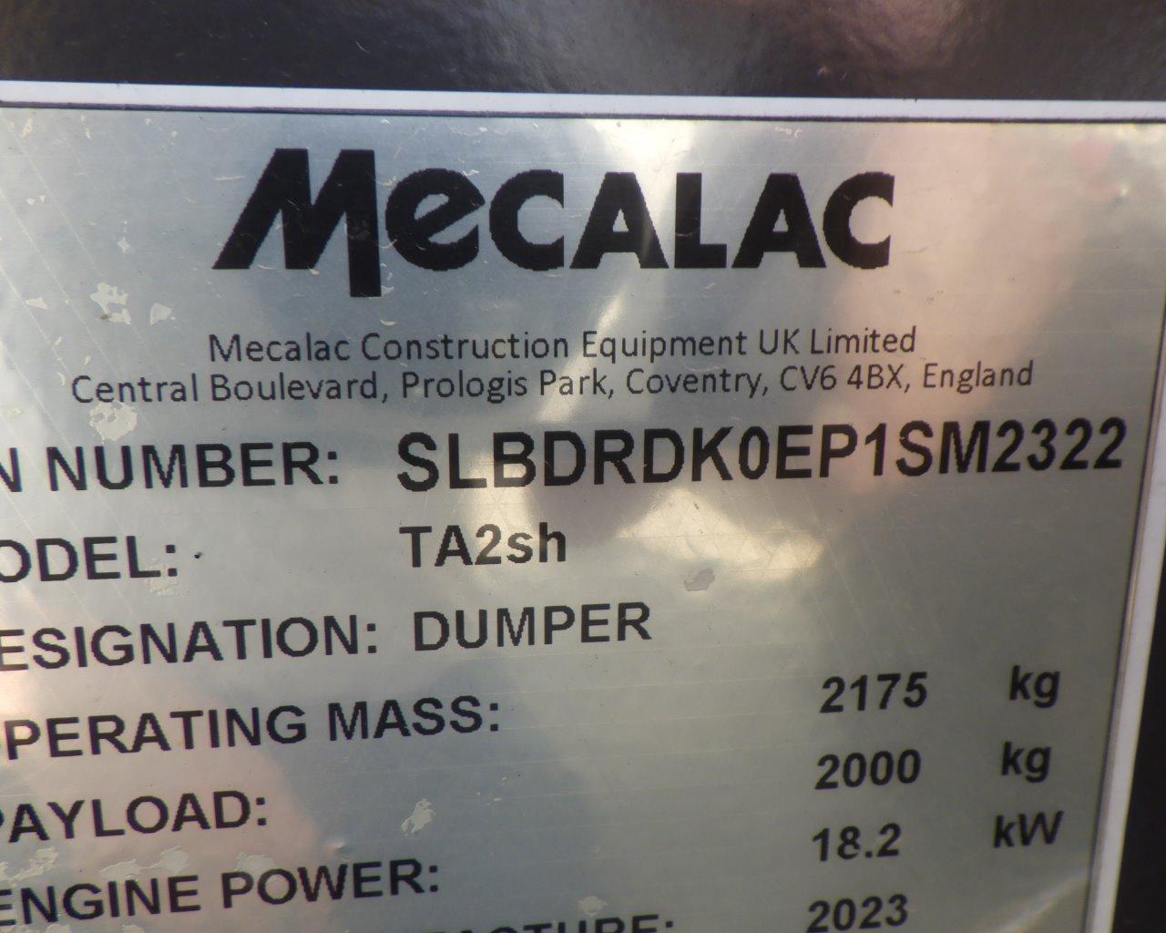 2023 MECALAC TA2sh Articulating Dumper s/n:SLBDRDKOEPISM2322