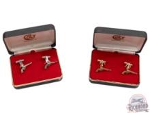 Two Vintage Sets Colt SAA Single Action Army 45 Revolver Cufflinks Gold & Silver Plated