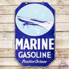 Marine Gasoline "Positive Octane" 48" DS Porcelain Sign w/ Speedboat