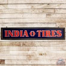 NOS India Tires SS Porcelain Sign w/ Wooden Frame