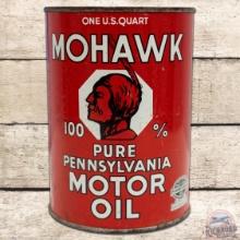 Mohawk 100% Pure Pennsylvania Motor Oil Metal 1 Quart Can Full w/ Native American
