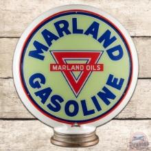 Fantastic Marland Oils Gasoline 13.5" Complete Gill Milk Glass Gas Pump Globe