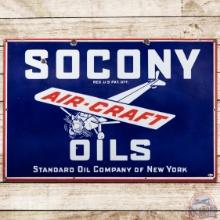 Socony Aircraft Oils SS Porcelain Sign w/ Monocoupe Airplane