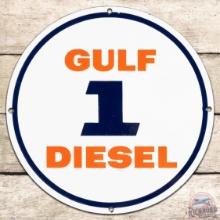 Gulf Diesel 1 SS Porcelain Gas Pump Plate Sign