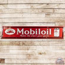 Mobiloil "Make the Chart Your Guide" 10' SS Porcelain Sign w/ Gargoyle & Early Can
