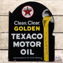 Texaco Motor Oil "Clean Clear Golden" DS Porcelain Flange Sign