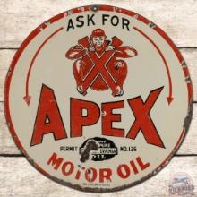 RARE Apex Motor Oil w/ Monkey 20" DS Porcelain Sign