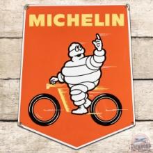 Outstanding Michelin Cycle Tires Die Cut SS Porcelain Sign w/ Bibendum & Speedlines