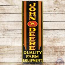 John Deere Quality Farm Equipment Vertical DS Porcelain Sign w/ 4 Legged Deer