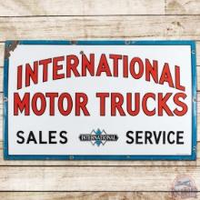 International Motor Trucks Sales Service SS Porcelain Sign w/ Logo "Rare Size"