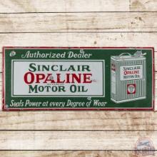 Sinclair Opaline Motor Oil Authorized Dealer SS Porcelain Sign w/ Flat Can