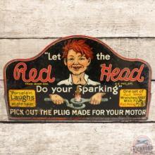 Scarce Red Head Spark Plugs SS Tin Rack Topper Display Sign