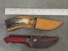 2 Nice Vintage USA made Knives w/Leather Sheaths. Both made by Chuck Dominy here in TX KNIVES