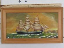 Beautiful Oil Painting of the Famous "Cutty Sark" Clipper Ship Sailing into Shore by Artist Woodhull
