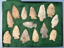 14 Arrowheads Found in Wisconsin, Longest is 2 3/8", Ex: Late Jack Huber of Williamstown, NJ