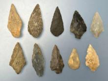 10 Various Piscataway Points, Longest is 1 11/16" Mainly Found in Gloucester County, NJ