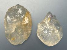 Pair of Crystal Quartz Tools, Scrapers, Longest is 1 3/8", Found in Gloucester County, New Jersey