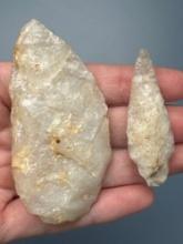 Quartz Knife and Piney Island Point, Longest is 3", Found in Gloucester County, New Jersey