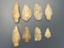 8 Nice Quartz Points, Longest is 2 1/8", Found in Gloucester County, New Jersey
