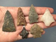 6 Fine Points, Bifurcate, Triangles, Longest is 1 7/8", Found in Gloucester County, New Jersey