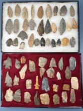 2 Frames of Various Arrowheads, Tools, Central States, Longest is 2 1/2",