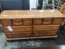 AMERICAN SIGNATURE 12 DRAWER DRESSER WITH MIRROR - AS IS 65" X 19" X 35"