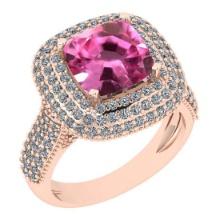 Certified 4.26 Ctw VS/SI1 Pink Sapphire And Diamond 14K Rose Gold Ring