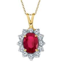 Ruby and Diamond Accented Pendant Necklace 14k Yellow Gold 1.80ctw
