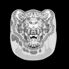 0.45 Ctw SI2/I1 Diamond 18K White Gold Vintage Style Lion Face Ring