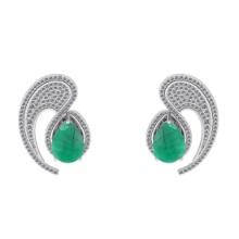 8.25 CtwVS/SI1 Emerald And Diamond 14K White Gold Stud Earrings ( ALL DIAMOND ARE LAB GROWN )