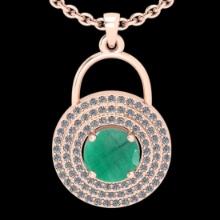 1.96 Ctw VS/SI1 Emerald and Diamond 14K Rose Gold necklace (ALL DIAMOND ARE LAB GROWN )