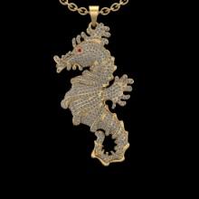 3.40 Ctw VS/SI1 Diamond 14K Yellow Gold Seahorse Necklace(ALL DIAMOND ARE LAB GROWN )