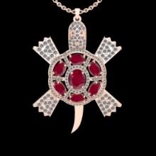 5.91 Ctw VS/SI1 Ruby And Diamond 14K Rose Gold Tortoise Turtle Pendant Necklace (ALL DIAMOND ARE LAB