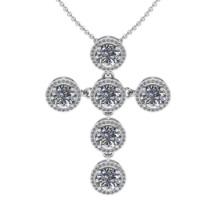 6.40 Ctw VS/SI1 Diamond Prong Set 14K White Gold Cross Necklace (ALL DIAMOND ARE LAB GROWN )