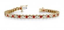 14KT YELLOW GOLD 4 CTW G-H VS2/SI1 CLASSIC ROUND BEZEL SET & RUBY TENNIS BRACELET LAB-GROWN DIAMOND