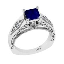 1.26 Ctw VS/SI1 Blue Sapphire and Diamond 14K White Gold Engagement Halo Ring(ALL DIAMOND ARE LAB GR