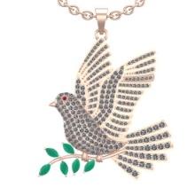 4.32 Ctw VS/SI1 Emerald and Diamond 14K Rose Gold Fly Bird Necklace (ALL DIAMOND ARE LAB GROWN )