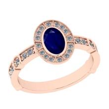1.07 Ctw VS/SI1 Blue Sapphire And Diamond 14K Rose Gold Wedding Ring
