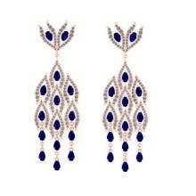 10.88 CtwVS/SI1 Blue Sapphire And Diamond 14K Rose Gold Dangling Earrings( ALL DIAMOND ARE LAB GROWN