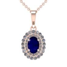 3.49 Ctw VS/SI1 Blue Sapphire and Diamond 14K Rose Gold Necklace (ALL DIAMOND ARE LAB GROWN )