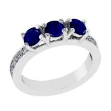 1.25 Ctw VS/SI1 Blue Sapphire and Diamond 14K White Gold Engagement Ring (ALL DIAMOND ARE LAB GROWN)