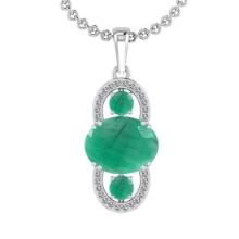 4.22 Ctw VS/SI1Emerald and Diamond 14K White Gold Pendant Necklace (ALL DIAMOND ARE LAB GROWN ) (ALL
