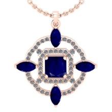2.25 Ctw VS/SI1 Blue Sapphire And Diamond 14K Rose Gold Necklace (ALL DIAMOND ARE LAB GROWN )