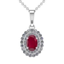 3.49 Ctw VS/SI1 Ruby and Diamond 14K White Gold Necklace (ALL DIAMOND ARE LAB GROWN )