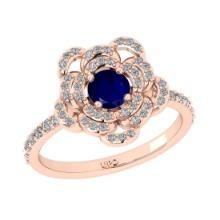 0.92 Ctw VS/SI1 Blue sapphire and Diamond Prong Set 14K Rose Gold Engagement Ring