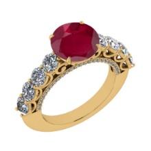 4.65 Ctw VS/SI1 Ruby and Diamond 14K Yellow Gold Engagement Ring (ALL DIAMOND ARE LAB GROWN)
