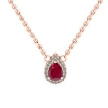 0.89 Ctw VS/SI1 Ruby and Diamond Prong Set 14K Rose Gold Necklace (ALL DIAMOND ARE LAB GROWN )