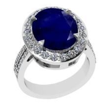 5.55 Ctw VS/SI1 Blue Sapphire And Diamond 14K White Gold Engagement Ring