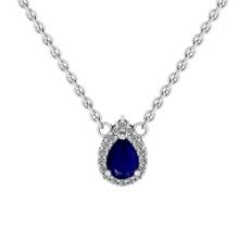 0.89 Ctw VS/SI1 Blue sapphire and Diamond Prong Set 14K White Gold Necklace (ALL DIAMOND ARE LAB GRO
